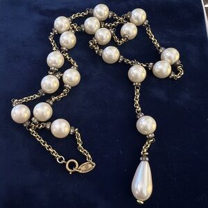 CHANEL Vintage Gold and Rhinestone Pearl Necklace